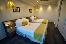 Taumeasina - Oceanview DBL Room beds
Taumeasina Island Resort